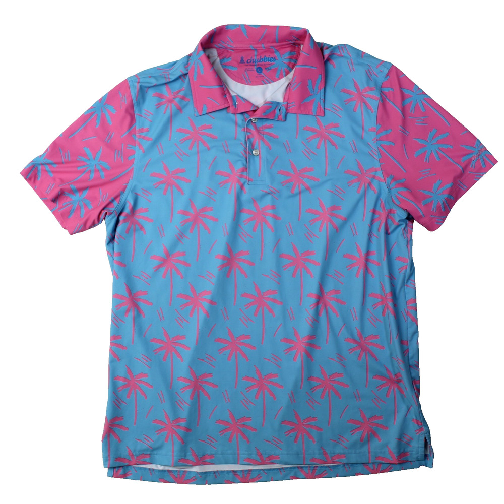 Chubbies Polo Shirt Mens Large Blue Pink Golf Performance Resort Vacation